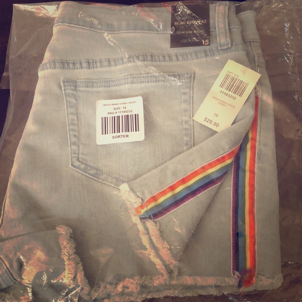 Indigo rainbow striped shorts
